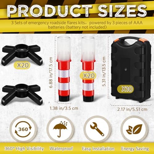 Riakrum 6 Pcs Emergency Roadside Flares Bulk Kit LED Safety Strobe Road Warning - Image 2