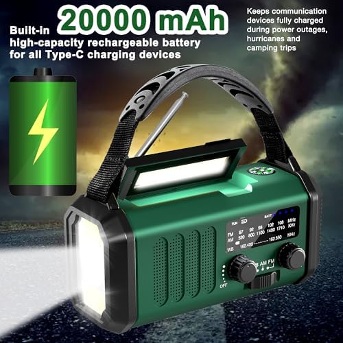 NOAA Weather Radio 20000mAh Emergency Hand Crank Solar Radio AM/FM - Image 6