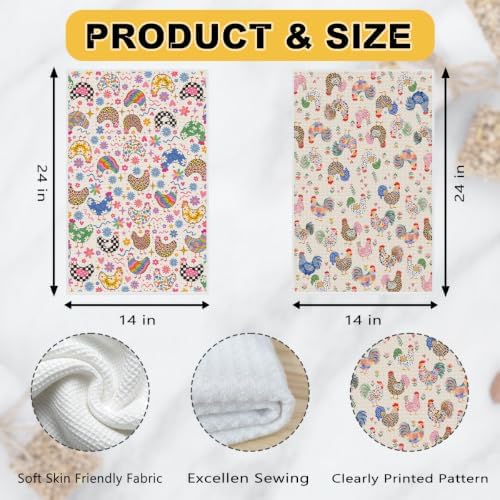 2 Pcs Cute Chicken Kitchen Towels, Floral Soft Absorbent Hand Tea Towel 02 - Image 3