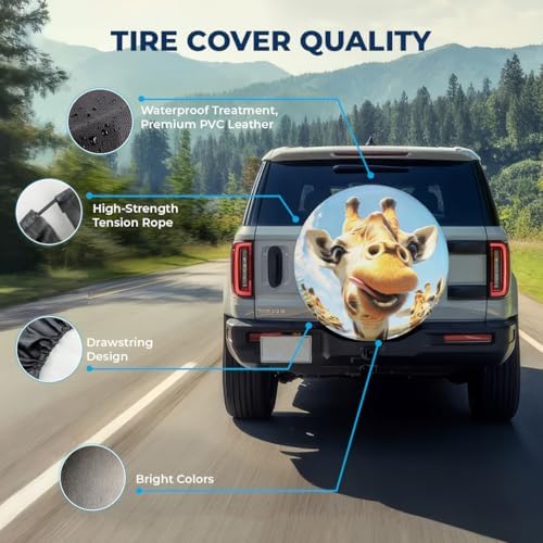 GENANY Giraffe Family Art Thick PVC Leather Spare Tire Cover Size 17 - Image 4