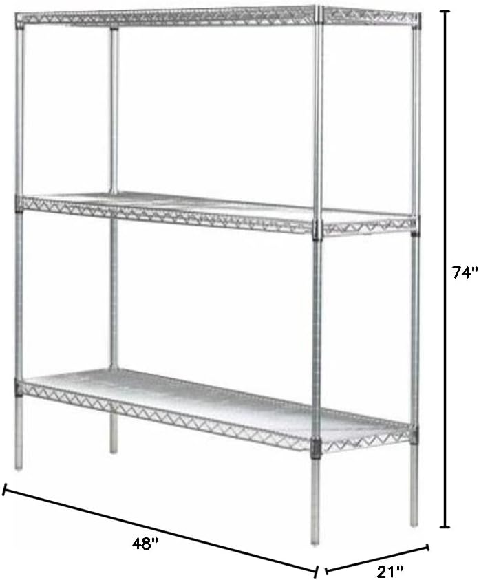 Omega 21" Deep x 48" Wide x 74" High 3 Tier Chrome Starter Shelving Unit