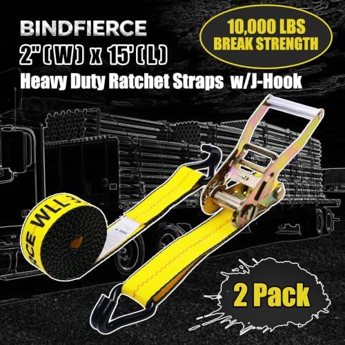 2 Pack Ratchet Straps Heavy Duty, 000 Lbs Break Strength, Cargo Straps - Image 2