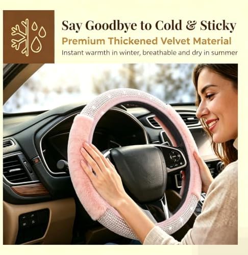 Bling Steering Wheel Cover Pink Fluffy Rhinestone - Image 3