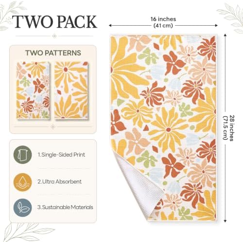 Homaxy Large Waffle Weave Kitchen Towels 2 Pack, Boho Floral - Image 3