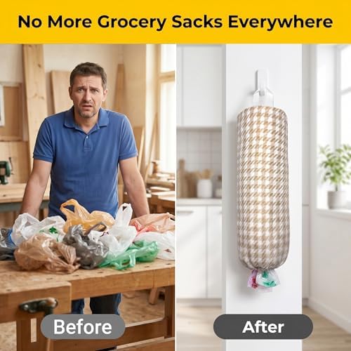 Plastic Bag Holder, Wall Mount Grocery Bag Dispenser, Yarn-dyed Houndstooth - Image 7