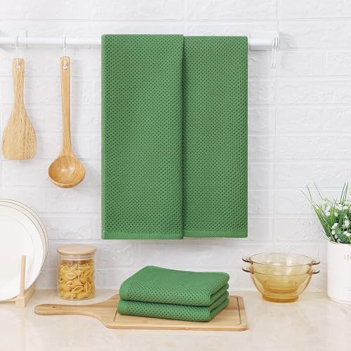 Kitinjoy 100% Cotton Waffle 4-Pack Kitchen Towels, Grass Green - Image 6