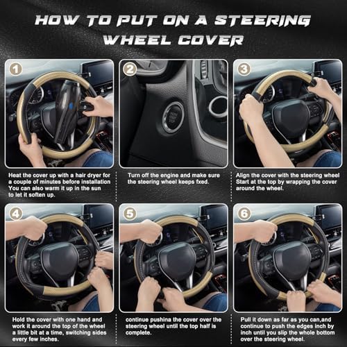 SEG Direct Car Steering Wheel Cover 14.5"-15" Golden Carbon Fiber Pattern - Image 6