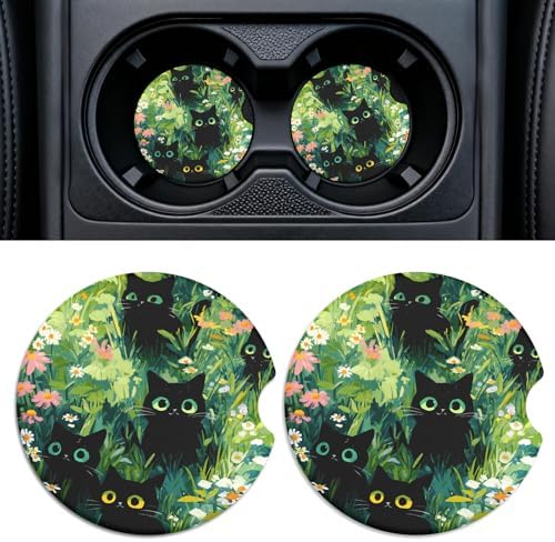 Car Cup Holder Ceramic Coasters 2 Pack, 2.56 in Anti Slip Absorbent Coaster by Rueneaj