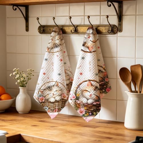 2 Pcs Cute Cat Kitchen Towels, Cat Theme Soft Absorbent Hand Tea Towels 03 - Image 4