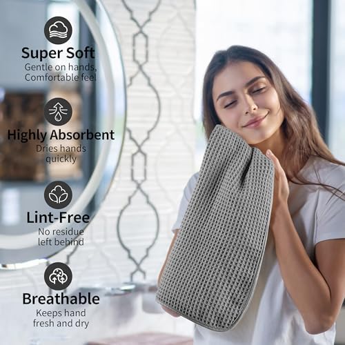 Microfiber Waffle Hand Towels, 2 Pieces, Fast Drying, Lint Free 430 GSM - Image 4