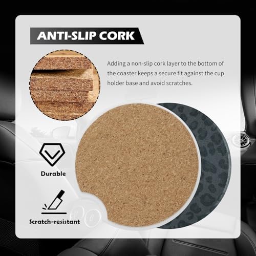 2PCS Absorbent Car Coasters for Cup Holders, 2.6" Leopard Print Ceramic Car Cup - Image 5