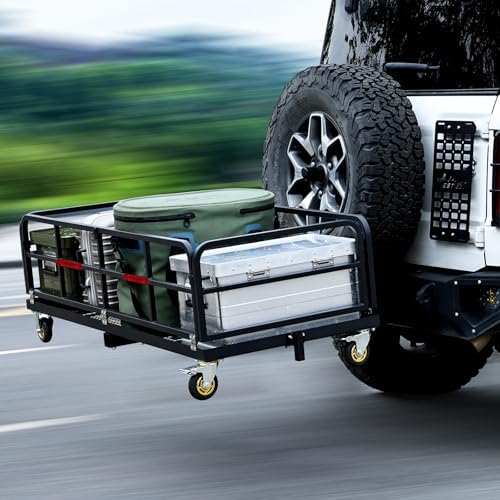 Trailer Hitch Cargo Rack with Handle & Wheels, Folding Hitch Mount Cargo - Image 5