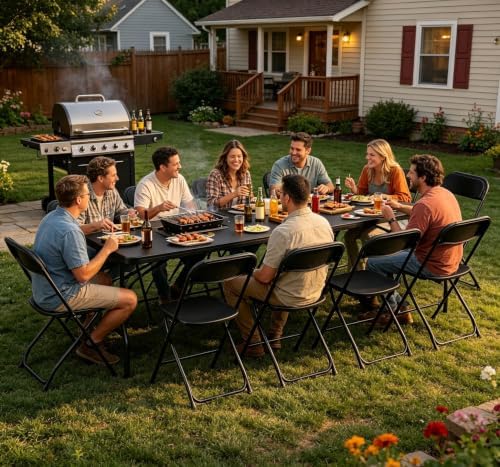 11-Piece 8 FT Black Plastic Folding Table Chairs Set - Image 2