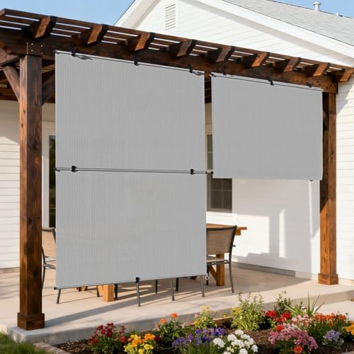 Outdoor Roller Shade 8'W x 6.5'H Cordless Shades Roll Up, Folding Exterior by Coonoble