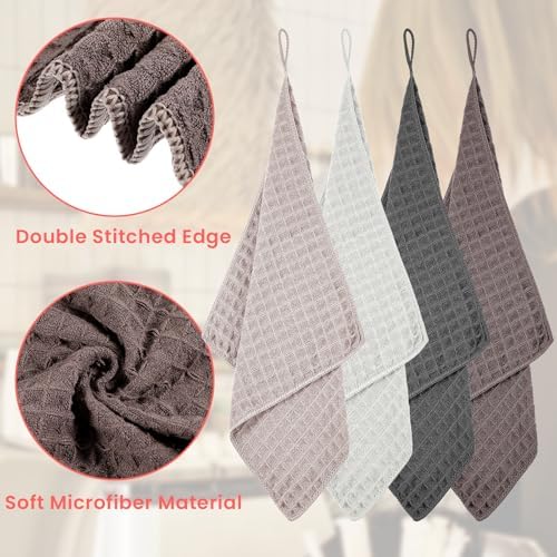 4Pack Waffle Weave Microfiber Towel, 12×12" Coffee Bar Dish Towels - Image 3
