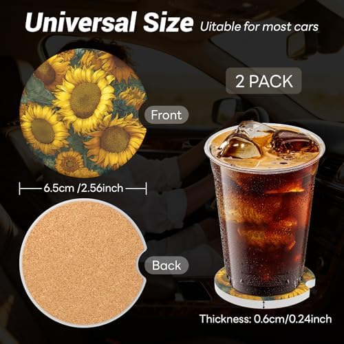 2 Pack Ceramic Car Coasters for Cup Holder, 2.56 in Anti Slip Absorbent Coaster - Image 4