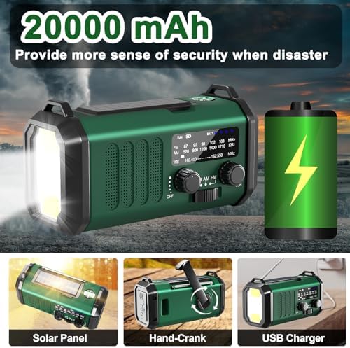 NOAA Weather Radio 20000mAh Emergency Hand Crank Solar Radio AM/FM - Image 2