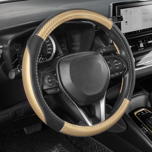 SEG Direct Car Steering Wheel Cover 14.5"-15" Golden Carbon Fiber Pattern by SEGDirect