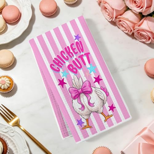 2 Pcs Funny Chicken Kitchen Towels, Soft Absorbent Waffle Hand Tea Towel 01 - Image 2