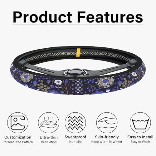 Magic Forest Steering Wheel Cover, Cute Purple Floral Steering Wheel Cover - Image 3