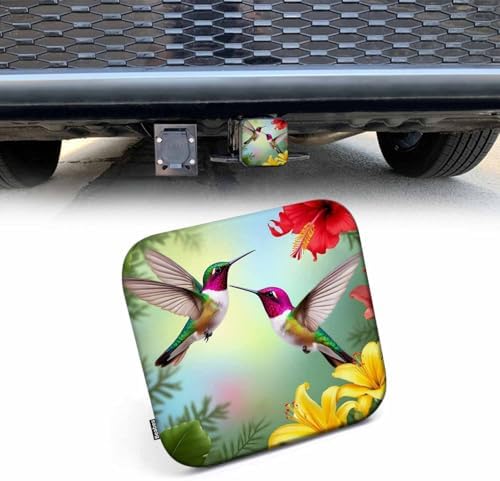 Auto Hitch Cover for Trucks Hummingbird, Garden Blooming Hibiscus Rose by Beabes