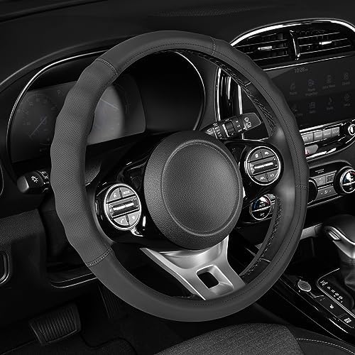 Motor Trend Soft Touch Leather Gray Steering Wheel Cover by MotorTrend