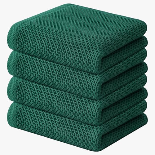 Kitinjoy 100% Cotton Waffle 4-Pack Kitchen Towels, Dark Green by Kitinjoy
