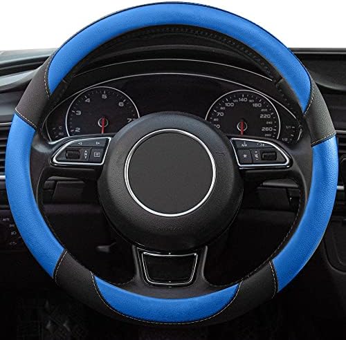 Black and Blue Microfiber Leather Steering Wheel Cover，Universal 15 inch - Image 2