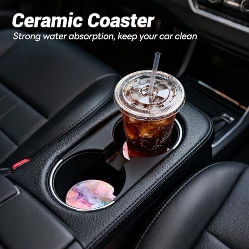 Car Cup Holder Ceramic Coasters 2 Pack, 2.56 in Anti Slip Absorbent Coaster - Image 2
