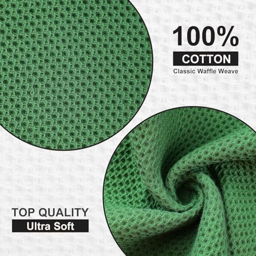 Kitinjoy 100% Cotton Waffle 12-Pack Kitchen Towels, Grass Green - Image 3