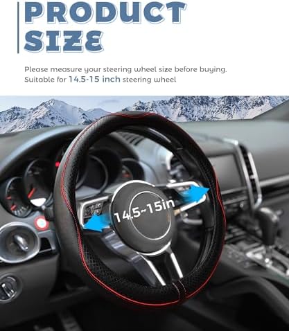 Steering Wheel Cover, Car Accessories 14.5-15 Inch Leather Steering Wheel Cover - Image 2