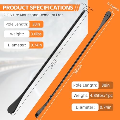 2 Pack 38 Inch & 30 Inch Tire Crowbar Spoon Set, Forged 40Cr Steel Tire Mount & - Image 2