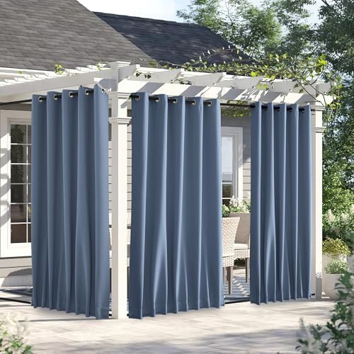 NICETOWN Weighted Curtains for Patio Waterproof W66xL84 Stone Blue 2 Panels by NICETOWN