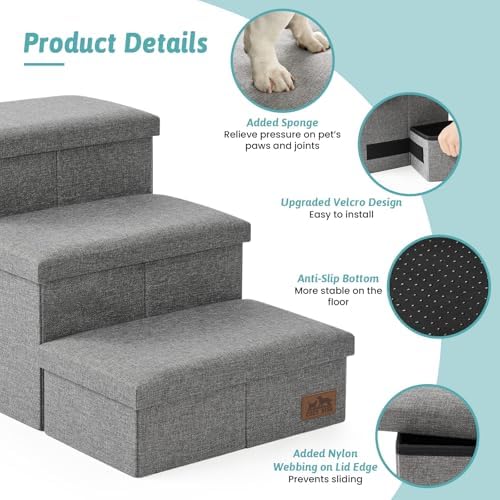 COZY KISS Dog Stairs with Storage, 16.7" H Wider Dog Steps - Image 6