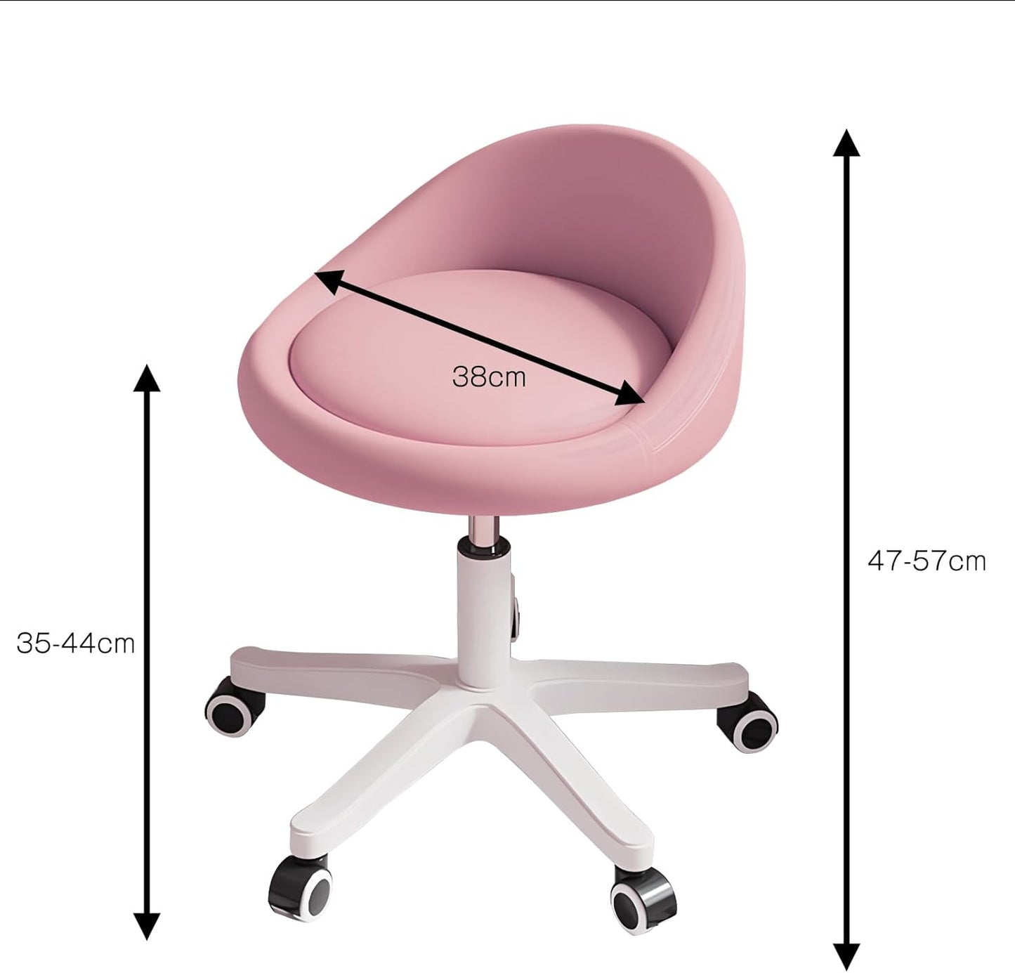 Rolling Stool Set of 3 Rolling Hydraulic Salon Stool with Low Backrest - Adjustable Swivel Chair for SPA, Shop, Salon, Massage, or Medical Office Pink