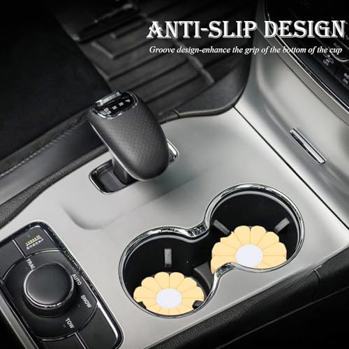 4-Pack Car Cup Holder Coaster Inserts, Daisy Shape, 2.75 Inch Non-Slip Silicone - Image 3