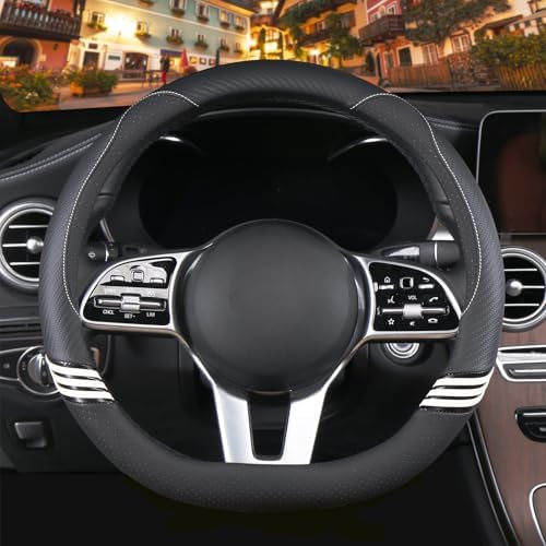 14 inch Cute Leather D Shape Steering Wheel Cover Black by Binsheo