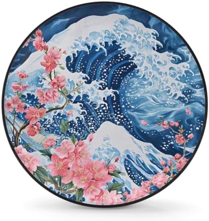 Spare Tire Cover for RV Trailer, Japanese Big Waves Cherry Blossoms Waterproof by cfpolar