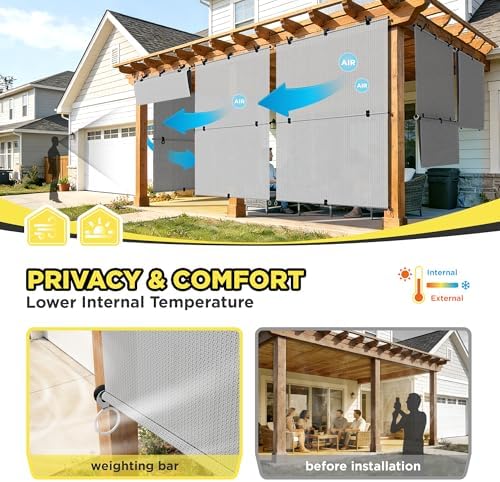 Outdoor Roller Shade 5'W x 6'H Cordless Shades Roll Up, Folding Exterior Patio - Image 4