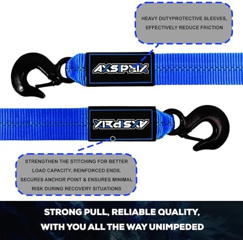 Nylon Tow Strap with Hooks Heavy Duty, 2”x20’ Recovery Rope Car Tow Strap - Image 3