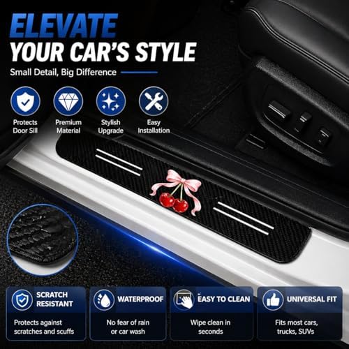 5PCS Cow Car Door Sill Protector, Carbon Fiber Leather Sill Stickers - Image 7