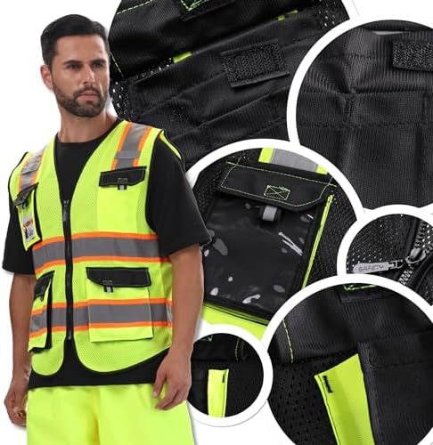 JKSafety Safety Vest for Men Women Hi Vis Reflective Vest JK220 Black 2XL - Image 6