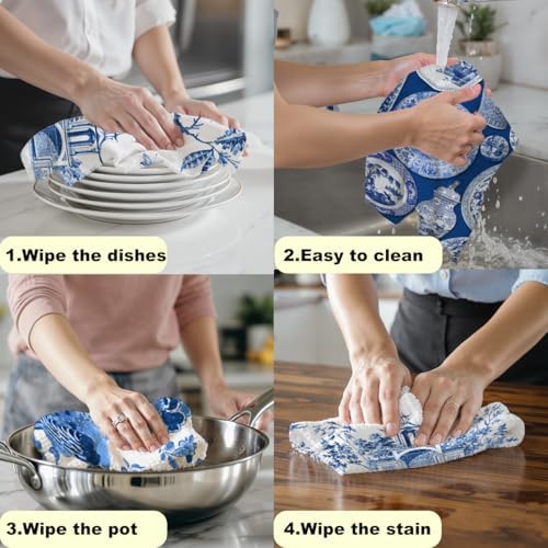 Blue Leaves 3 Pcs Artistic Bird Kitchen Towels Decorative Hand Towels - Image 5