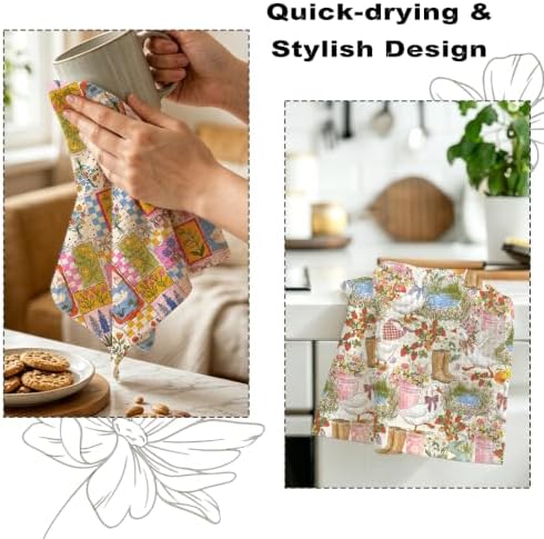2 Pcs Cute Goose Kitchen Towels, Floral Farm Soft Absorbent Hand Tea Towel - Image 6