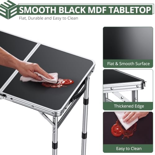 EYPINS Folding Camping Table Small, 3 Adjustable Heights, 22.8x16in MDF Top - Image 4