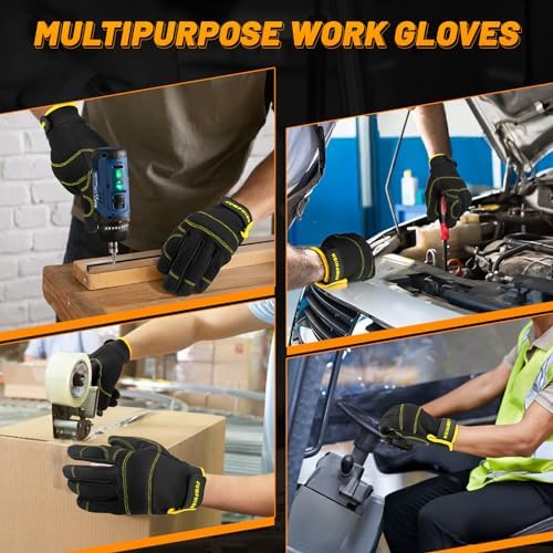 Mens Work Gloves 2 Pairs, Synthetic Leather Mechanic Gloves, Touchscreen - Image 7