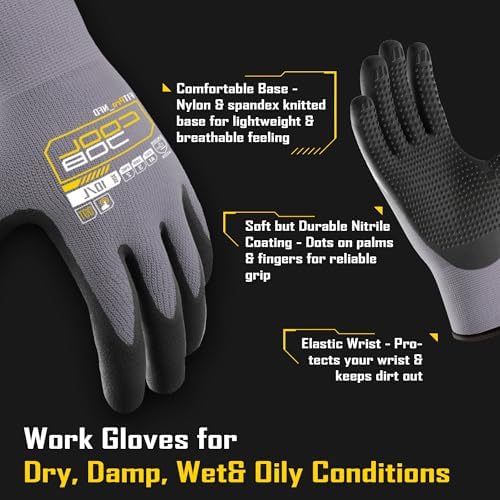 COOLJOB 3/6/12 Pairs Nitrile Rubber Dipped Nylon Safety Work Gloves - Image 2