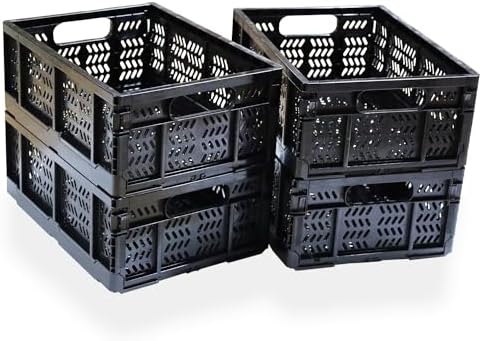 4-Pack Plastic Storage Crates, 20L Foldable Baskets, Collapsible Crates by MakeLifeSimpleandEfficient