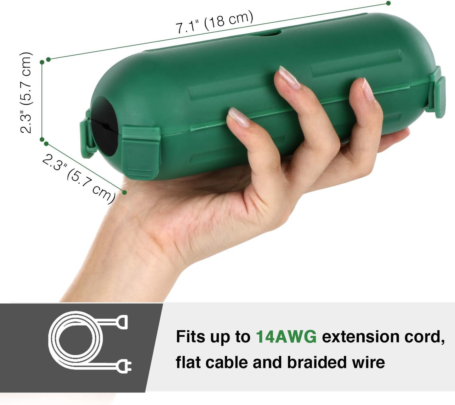 Flemoon [3 Pack] Outdoor Extension Cord Safety Cover, IP44 Weatherproof Electrical Box to Protect Outdoor Outlet, Plug, Socket, Halloween, Christmas Holiday Decoration Light, Green