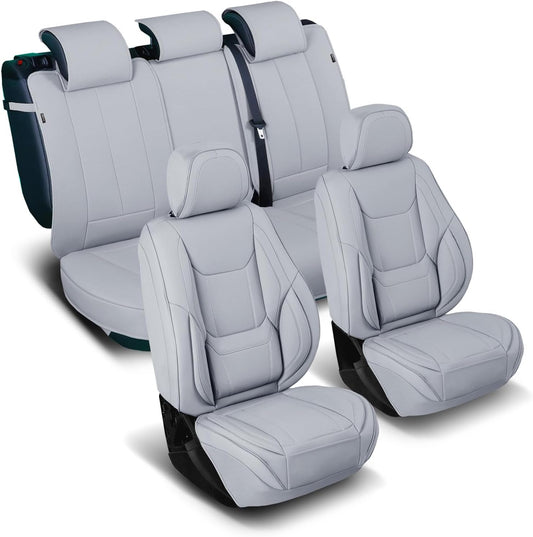 Coverland Custom Car Seat Covers Compatible with 2024-2025 Tacoma Xtra Cab, Double Cab - Premium Leather Non-Slip Waterproof Custom Interior Protector Full Set-Gray [See Size Chart-Size X143]